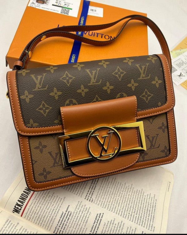 Louis vuttion daluphine bold logo coffee brown shoulder bag with double box