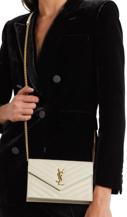 Saiint Laurent Envelope Bag White Gold With Original Box &amp; Dust Cover