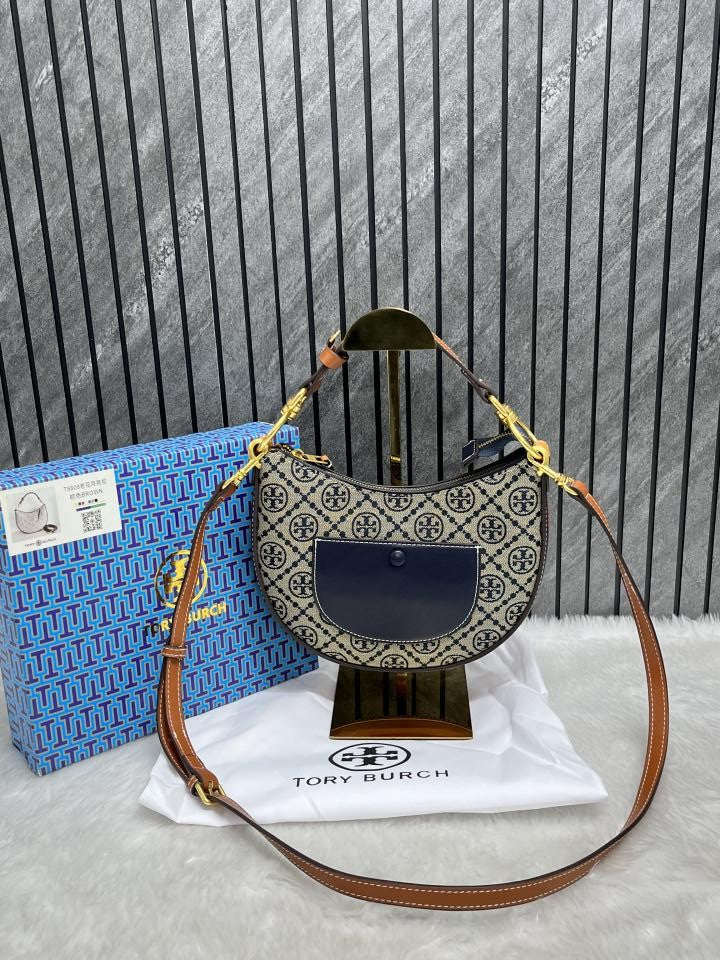 Torry Burch Jacquard Cresent Slingbag With Box