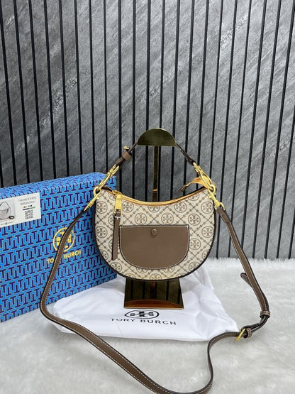 Torry Burch Jacquard Cresent Slingbag With Box