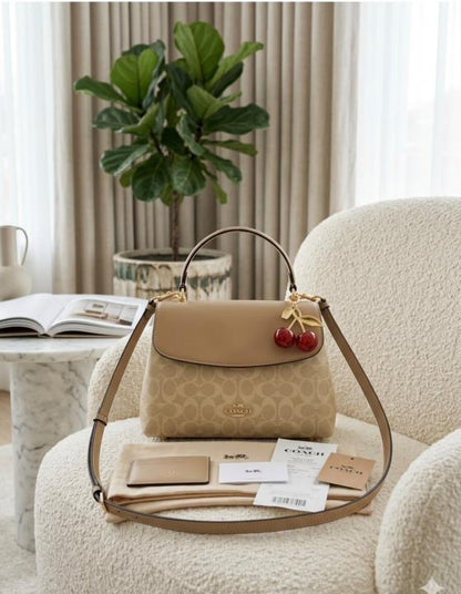 COACHH EMORY HANDLE BAG WITH CHERRY CHARM AND PREMIUM QUALITY BOX