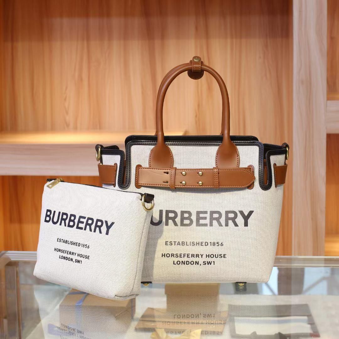 Burberry HorseFerry House Canvas Tote Bag With Dust bag Sling belt Pouch Card