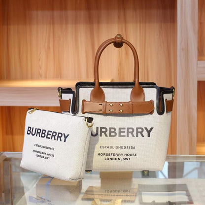 Burberry HorseFerry House Canvas Tote Bag With Dust bag Sling belt Pouch Card