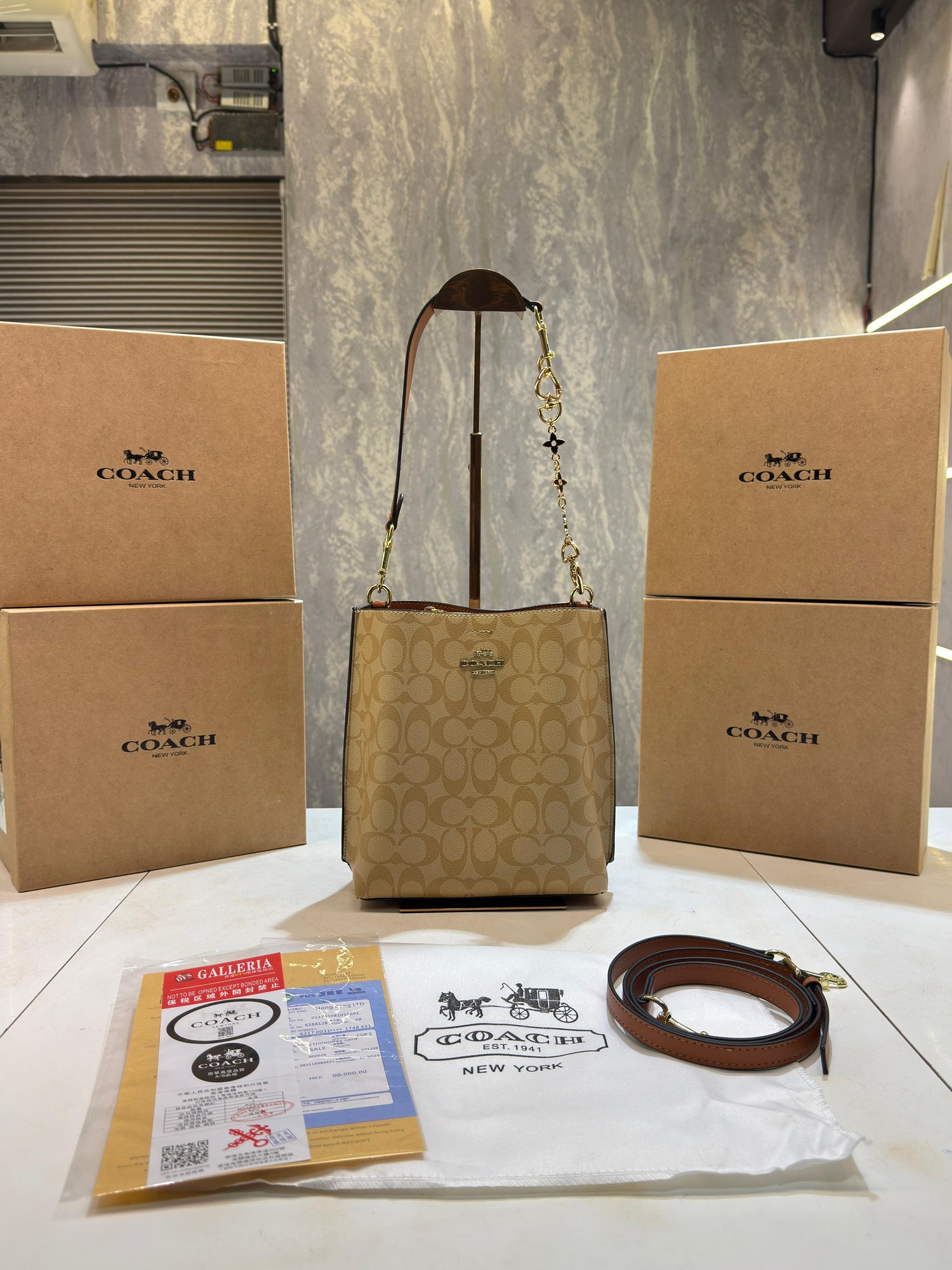 Coach mollie signature bucket bag with extra long sling and carry bag