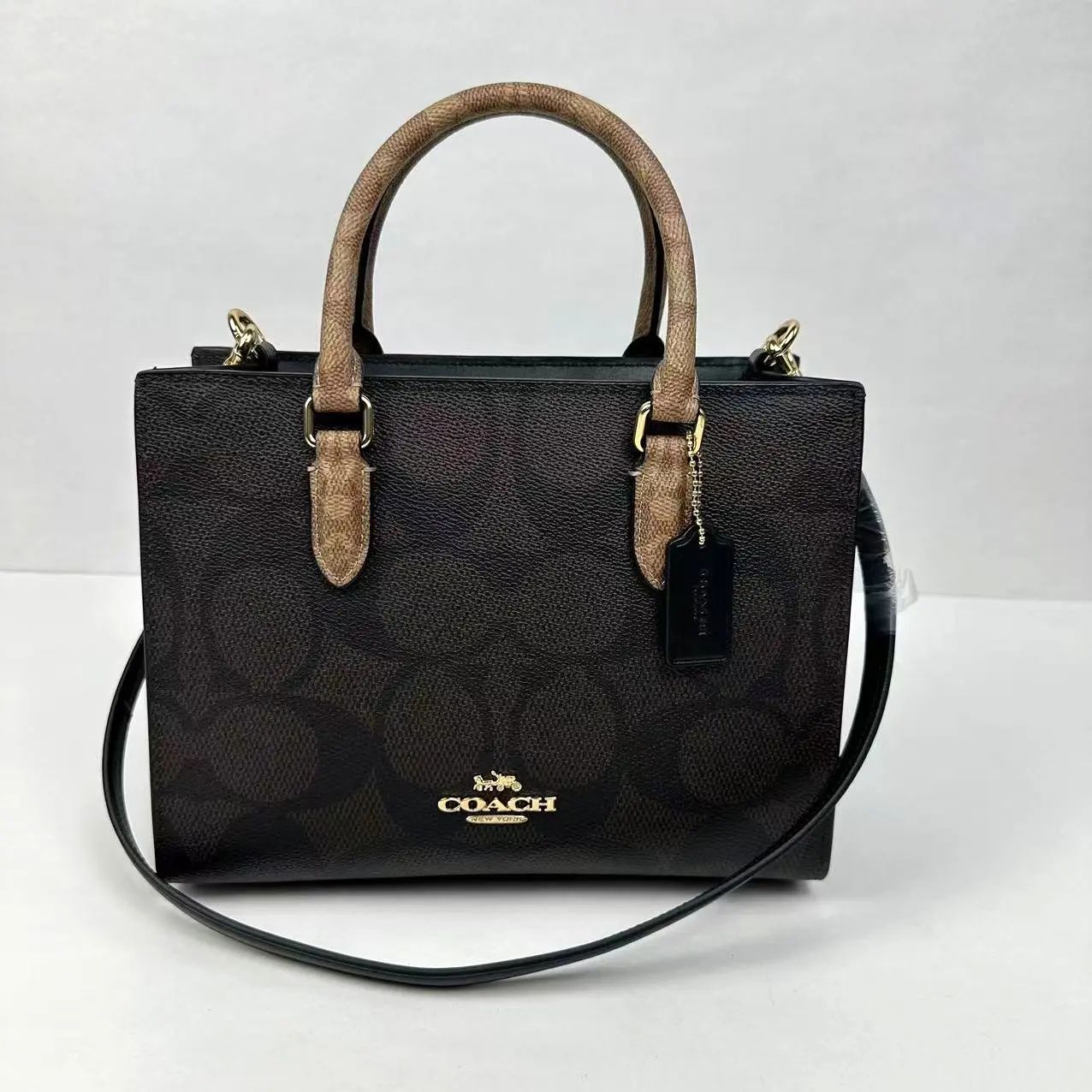 Coach Maggie Small Tote Bag In Blocked Signature Canvas with extra long sling &amp; with box