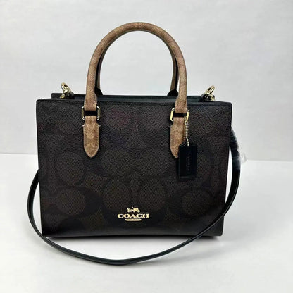 Coach Maggie Small Tote Bag In Blocked Signature Canvas with extra long sling &amp; with box
