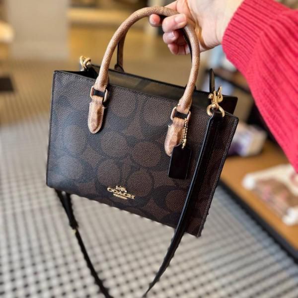 Coach Maggie Small Tote Bag In Blocked Signature Canvas with extra long sling &amp; with box