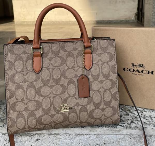 Coach Maggie Small Tote Bag In Blocked Signature Canvas with extra long sling &amp; with box