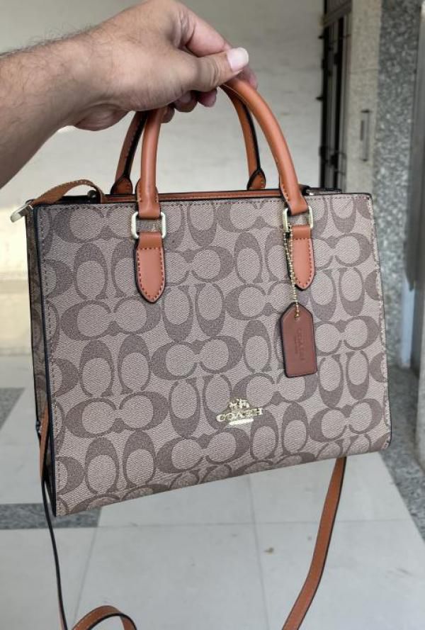 Coach Maggie Small Tote Bag In Blocked Signature Canvas with extra long sling &amp; with box