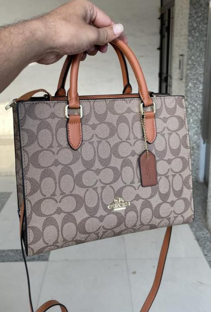 Coach Maggie Small Tote Bag In Blocked Signature Canvas with extra long sling &amp; with box
