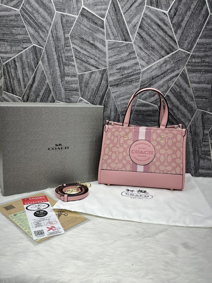 Coacch dempsey carryall signature jacquard stripe and patch with box