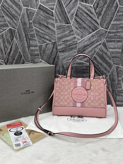 Coacch dempsey carryall signature jacquard stripe and patch with box